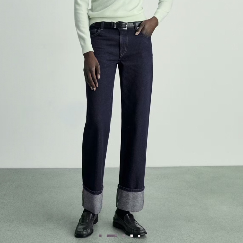 mango dark wash straight leg jeans with cuff NWT